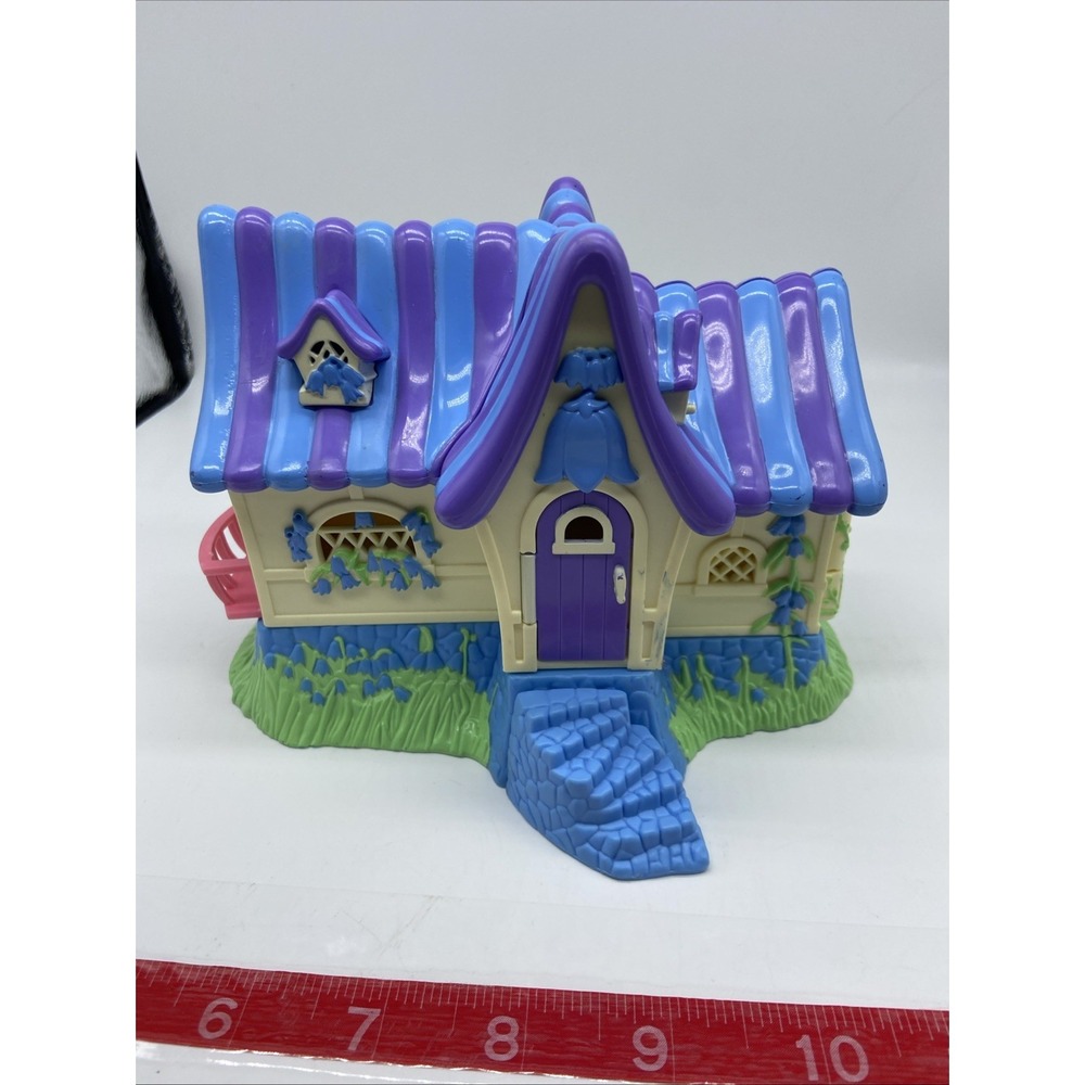 Vintage Bluebell Cottage Folding Dollhouse Purple Blue Striped Roof Playset